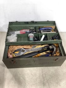 Metal toolbox organizer with tools inside