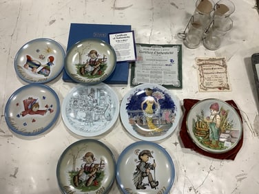 Collectible plates(Schmid, Veneto Flair,etc.-some with COA) and glass beer mugs(5in.tall)