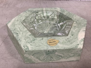 Marble Presidential Ash Tray with Glass Insert (1.75inx9inx7.75in)