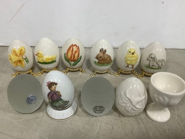 Various Ceramic Goebel Eggs with Stands