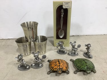 Shot Cups, Miniature Mickey Figures, Metal Turtle Decor, and more (Disney, Pewter, Schmid, etc)