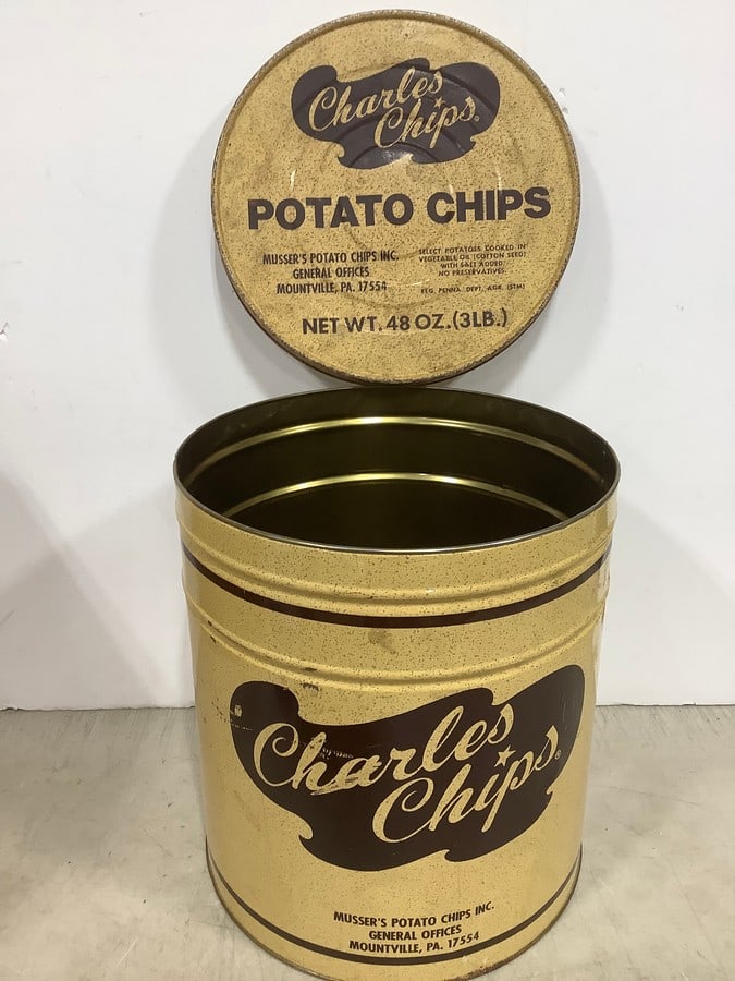 Vintage Charles Potato Chips Tin Container (13.5inx12.5in) (1 of 1)