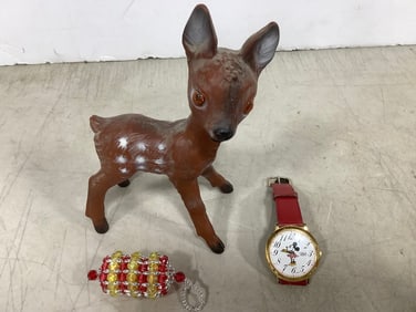 Vintage Christmas Deer Figure, Minnie Mouse Watch, and more