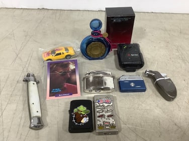 Vintage Lighter, Pocket Knife, Empty Perfume Bottle, Joop Soap, and more