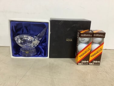 Hoya Museum Crystal (5in Tall) and Pinnacle Golf Balls