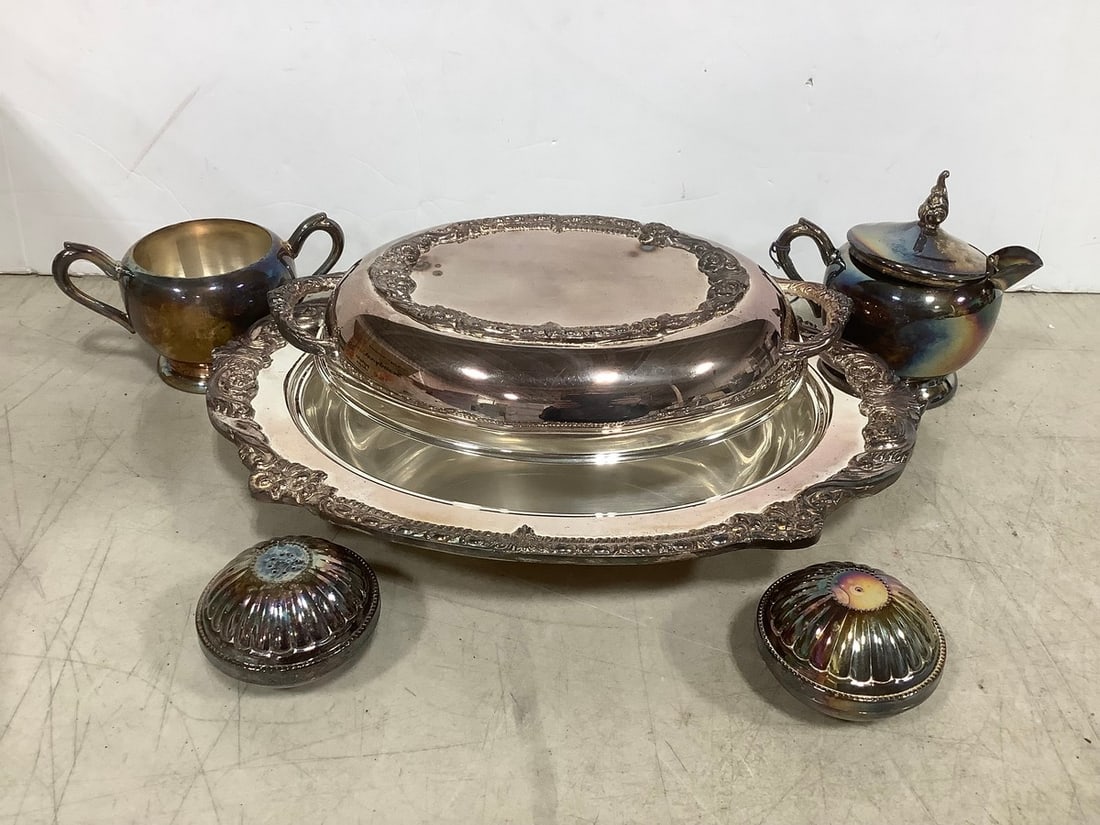 F.B. Rogers Silver Creamer Set, and Silver Platters (1 of 1)
