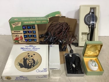 Vintage Christmas Lights, 1977 Goebel Ceramic Plate, and more