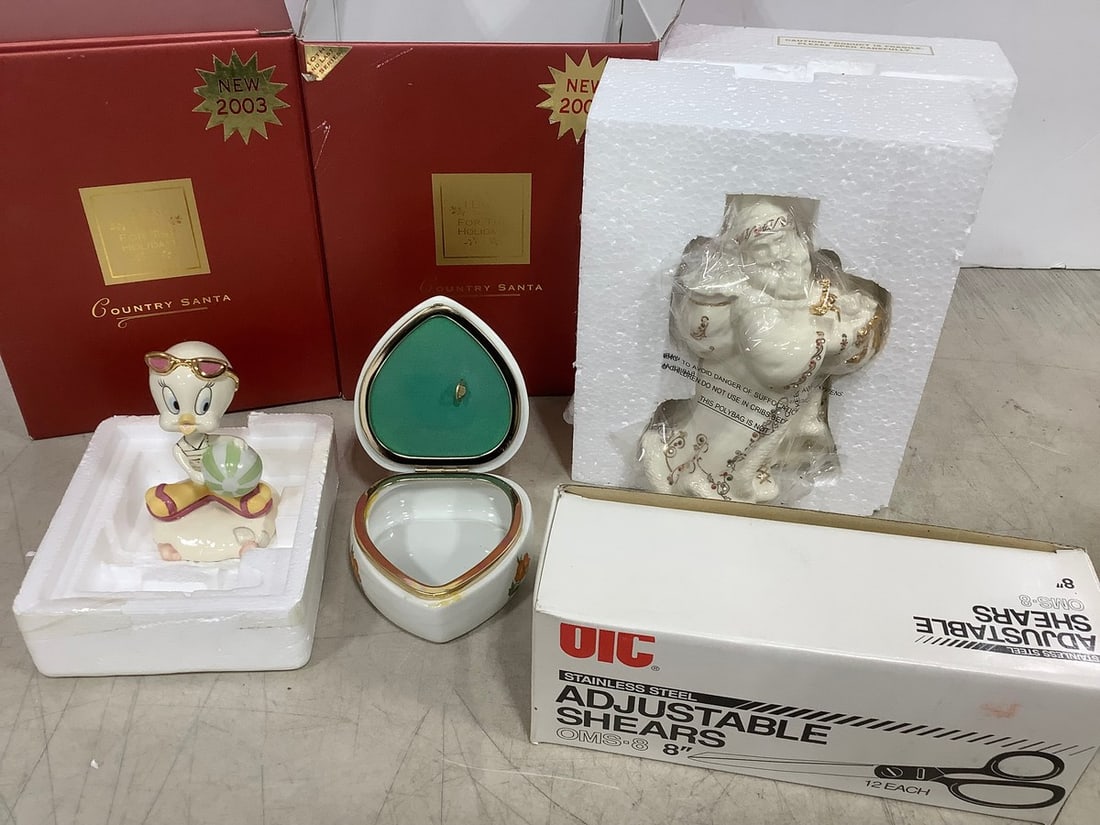 Lenox Country Santa Figure (7.5in Tall), Ceramic Music Box, Adjustable Shears, and more (1 of 1)