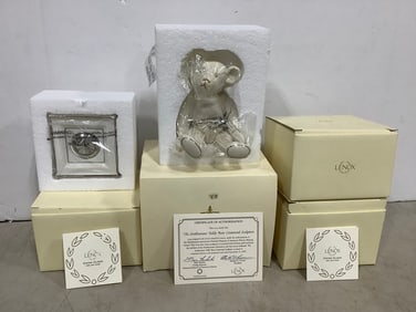 Lenox Clocks and Ceramic Bear Figure (5in Tall)