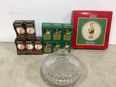 Crystal Candy Dish (6in Tall), Schmid Plate, Goebel Ornaments, and more