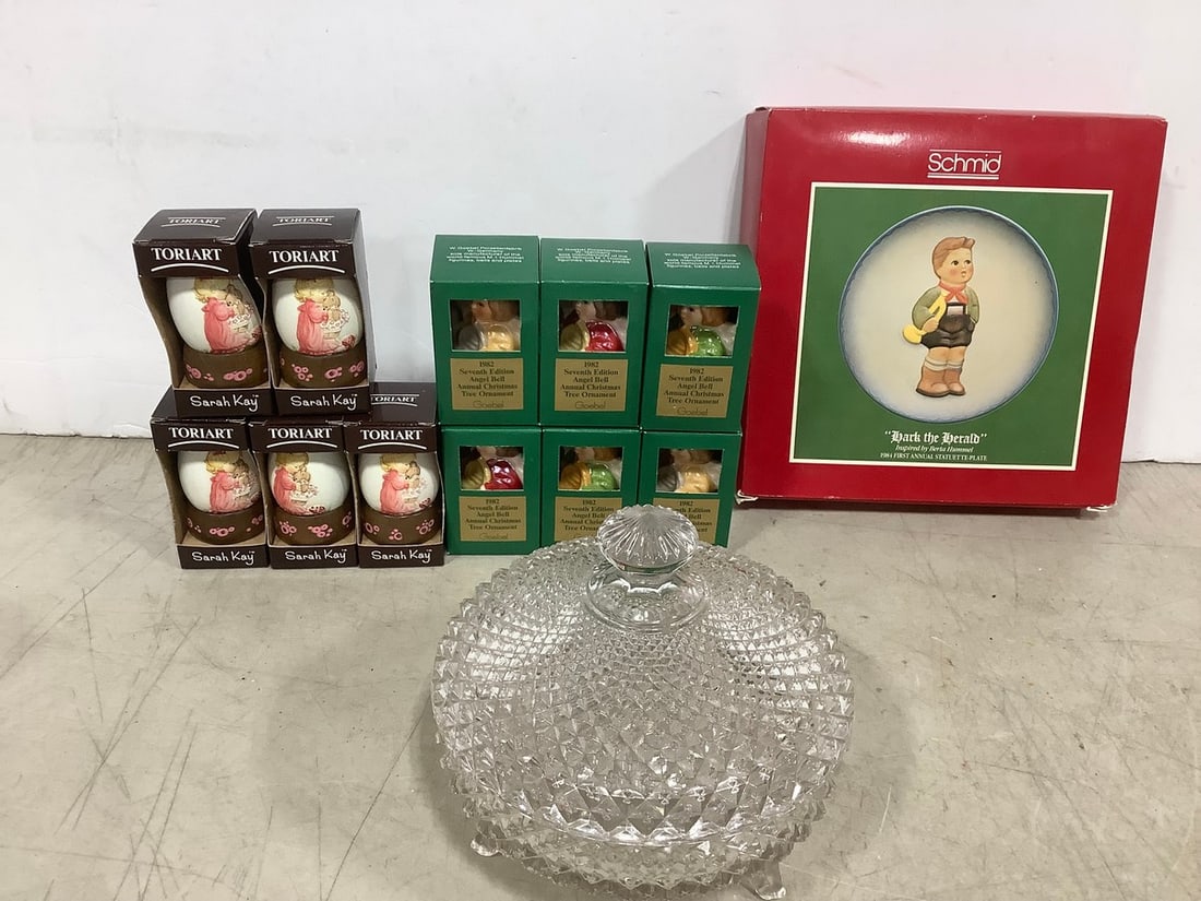 Crystal Candy Dish (6in Tall), Schmid Plate, Goebel Ornaments, and more: Crystal Candy Dish (6in Tall), Schmid Plate, Goebel Ornaments, and more