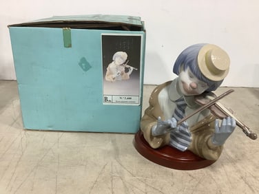 Clown Bust Violonist Ceramic Lladro Figure - 5.600 (7.5in Tall)