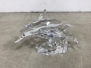 Crystal cut glass dolphins(3in.tall)