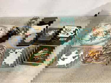 Goebel crystal glass eggs, vintage Heineken coasters, and more