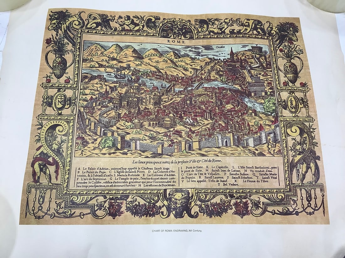 Chart of Roma engraving XVI century print(18.5in.x21in.): Chart of Roma engraving XVI century print(18.5in.x21in.)