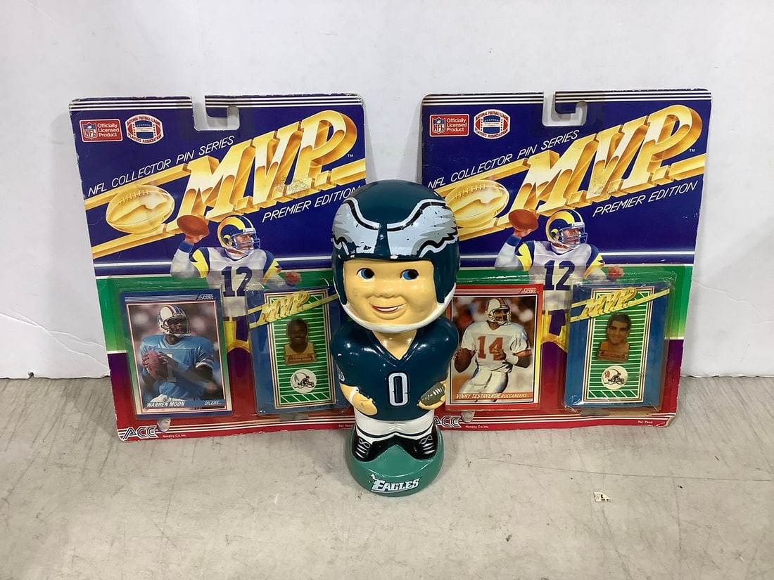 Eagles bobbleheaad(8in.tall) and NFL collector pin series sets(Warren Moon and Vinny Testaverde-new (1 of 1)
