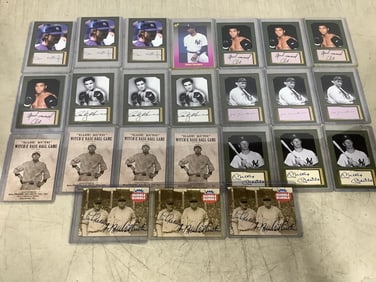 Collectible player cards with authenticated signatures(Don Mattingly, Mickey Mantle, Joe Jackson,