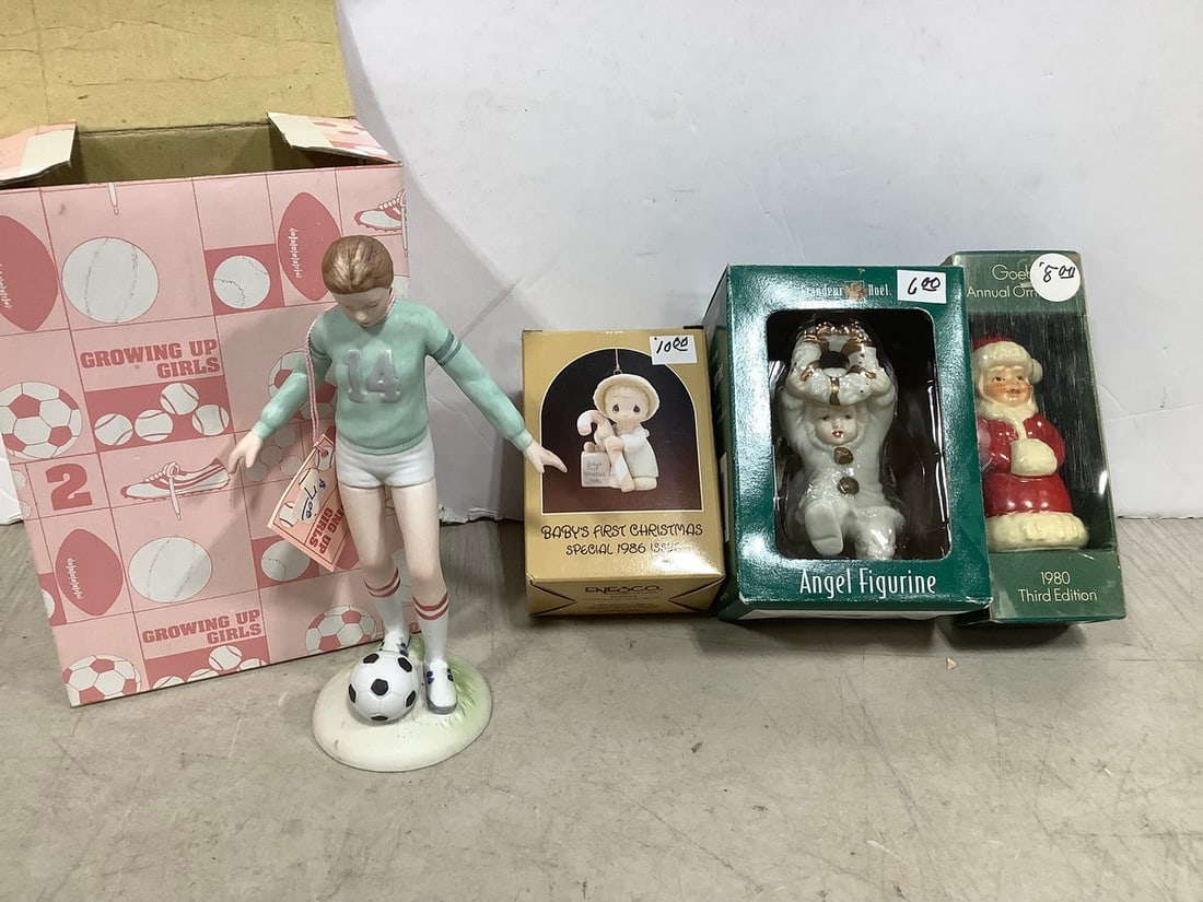 Christmas ornaments(Goebel, Grandeur Noel,etc.) and Growing up Girls ceramic statue(6.5in.tall): Christmas ornaments(Goebel, Grandeur Noel,etc.) and Growing up Girls ceramic statue(6.5in.tall)