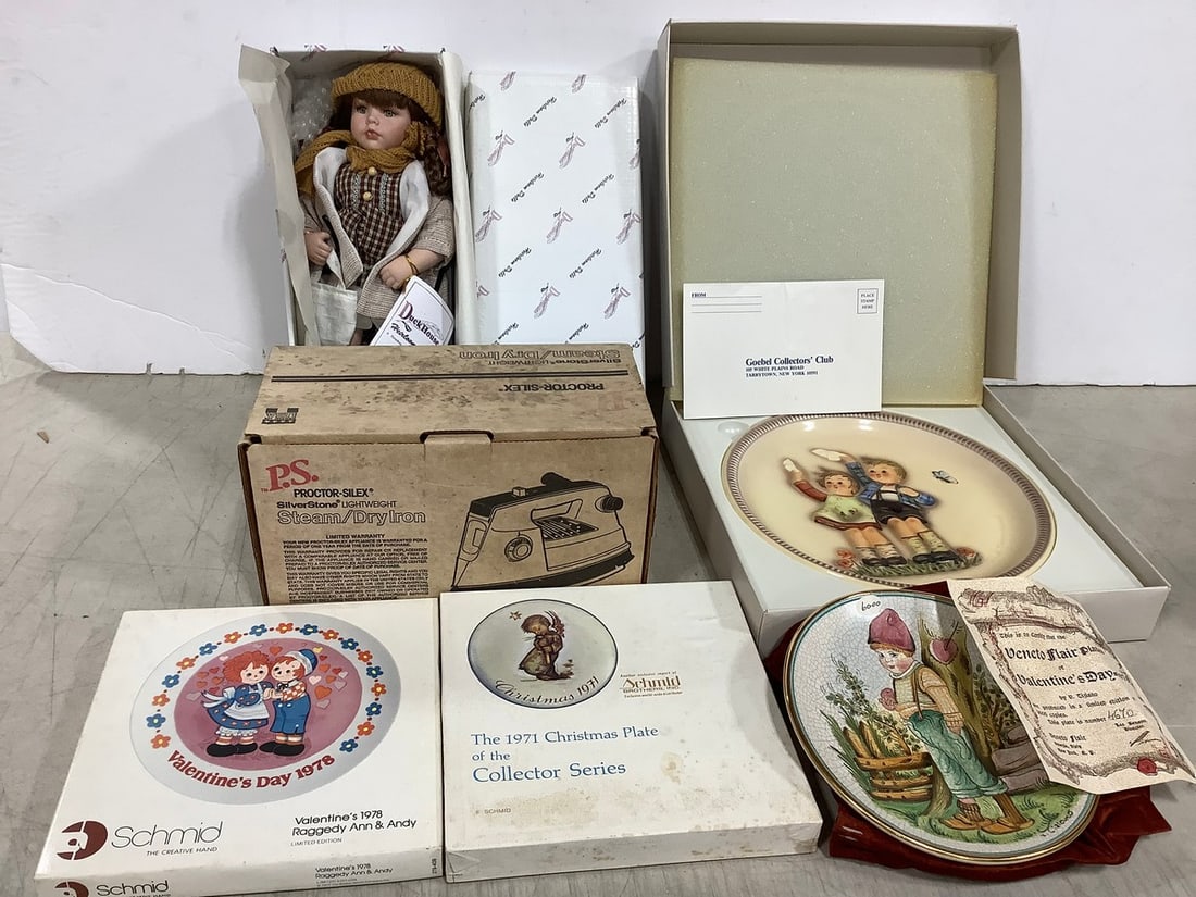 Decorative Goebel and Schmid Ceramic Plates, Heirloom Doll, and PS Steam/Dry Iron (1 of 1)