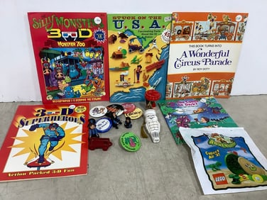 Various Childres/Coloring Books, Lead Figures, Pins, and more