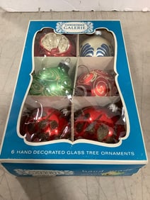Vintage 6 Hand Decorated Glass Tree Ornaments