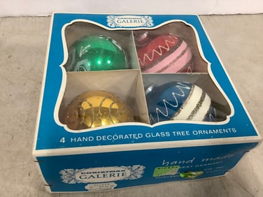 Vintage 4 Hand Decorated Glass Tree Ornaments