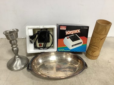 Silver Plate, Pewter Candle Holder (7.25in Tall), Vintage Joystick, and more