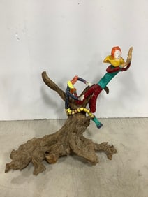 Vintage Driftwood with Clown Decor (13.5in Tall)