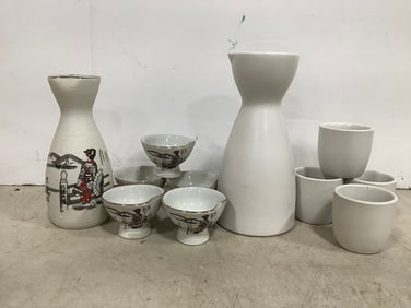 Oriental Sake Cup Set, and more *slightly chipped* (Tallest - 6.5in)