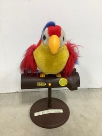 Vintage Talking Parrot Toy with Stand (13in Tall)