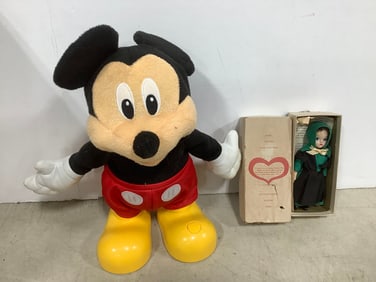 Vintage Mickey Mouse Animated Doll (11.5in Tall), and Amish Doll