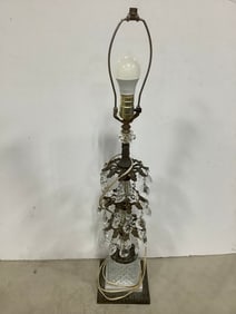 Crystal and Brass Table Lamp with Marble Base (31in Tall)