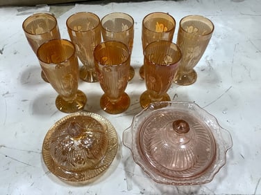 Carnvial Glass Cups, and Dishes with Lids (Tallest - 6in)