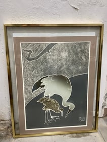 Framed Crane Family art print by Ronnie Crolley(30.5in.x38in.)