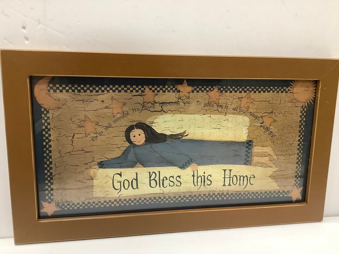 Framed God Bless This Home wall decor(12.5in.x22.5in.): Framed God Bless This Home wall decor(12.5in.x22.5in.)