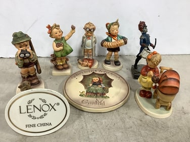 Various Ceramic Goebel Figurines, Military Figure, and more (Tallest - 6in)