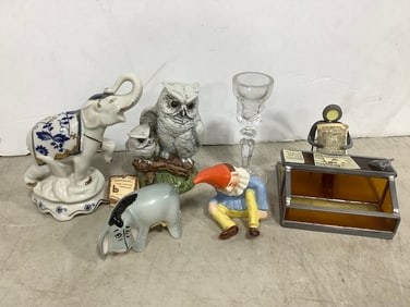 Various Ceramic Figurines, Art Deco Metal Decor, and more (Goebel, Waterford, etc) Tallest - 4.75in
