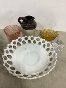 Stoneware Pitcher Jug, Various Depression Glass, and more (Tallest - 6.5in)
