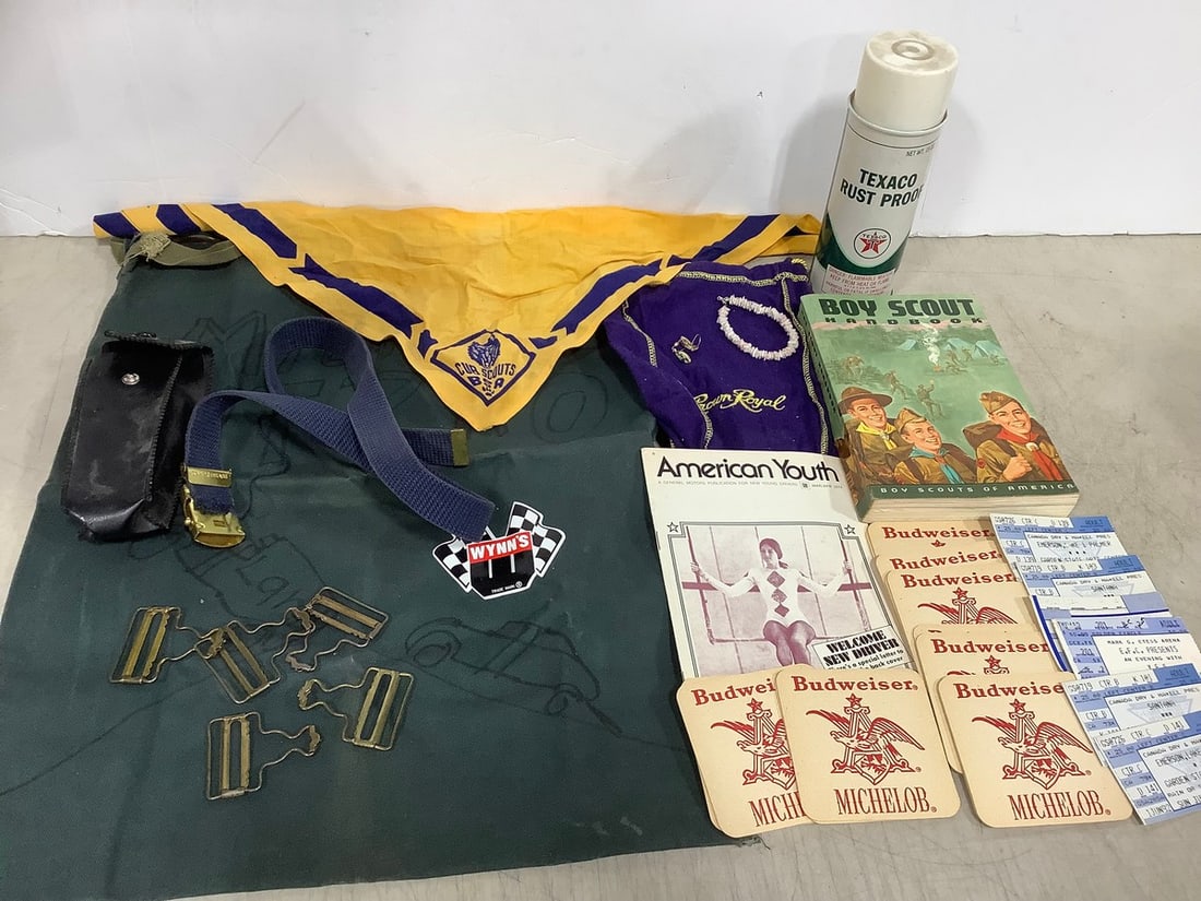 Texaco rust proof, Boy Scout handbook, vintage Budweiser coasters, and more (1 of 1)