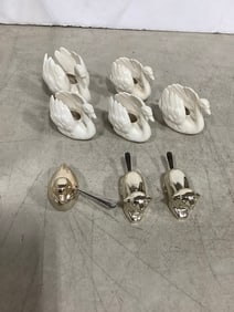 Goebel swan figurine planters(tallest 2.5in.) and silver plate dishes