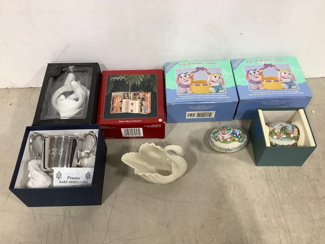 Crayola bunny figurines, ceramic egg shaped container, Lenox swan, and more: Crayola bunny figurines, ceramic egg shaped container, Lenox swan, and more