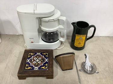 Cutty Sark water whiskey pitcher, Krups coffee machine, and more