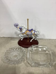 Carousel horse statue and glass bowls(10.5in)