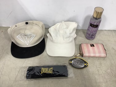 Everlast headband, Victoria's secret wallet, VS Love Spell shimmer body mist, Diamond hat, and more