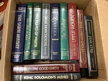 Various hardcover books(Little Wome, The Good Earth, The Grapes of Wrath, and more)
