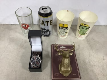 Urban taxidermy wall hook, Vivani watch, baseball cups, and more
