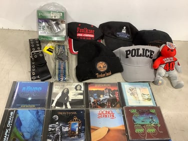 Various Hats, CDs, Belts, and more