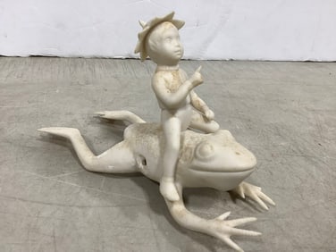 Laszlo ISpanky Ceramic Boy and Frog Statue (4.5in Tall) *damaged*