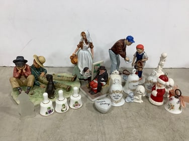 Various Ceramic Statues, and Bells (Norman Rockwell, etc) Tallest - 7in