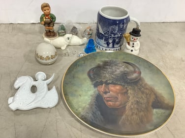 1980 Decorative Ceramic Plate, Glass Figures, and more (Tallest - 4.5in)